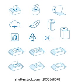 Set of icons for napkin. Vector illustration isolated on white background. Easy to use for presentation your product, design. Editable stroke outline. EPS10.