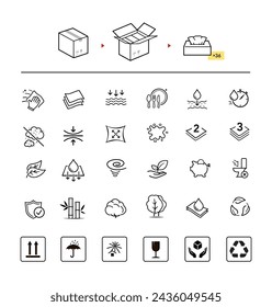 Establecer iconos para servilletas, toallitas y otros productos de higiene con guía de marcas de envío. Elementos vectoriales. Puede utilizar para su diseño, infografía y etc. Preparado para su uso en cualquier tamaño en diferentes dispositivos. EPS10