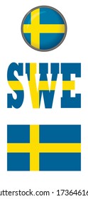 Set of icons of the national flag of Sweden on a white background.