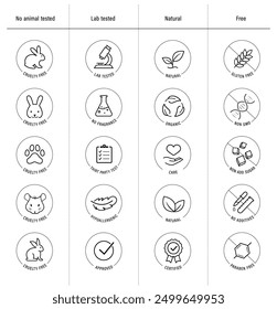 Set icons for natural and organic cosmetics packaging. The outline icons are well scalable and editable. Contrasting vector elements are good for different backgrounds. EPS10.