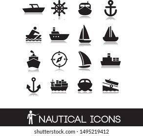 Set icons with nautical and marine symbols.