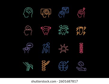 Set of icons for Neurology. Editable stroke. Vector illustration