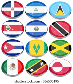 Set of icons. North and Central America's flags.   