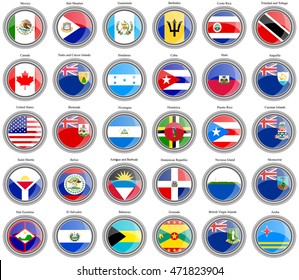 Set of icons. North and Central America's flags.   