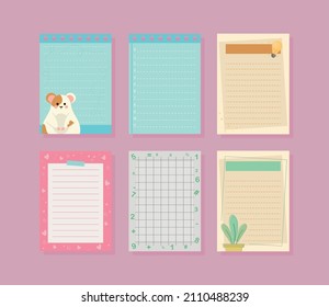 set icons notepaper with decoration