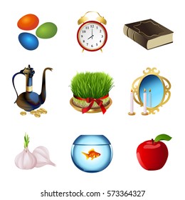 Set icons for Nowruz holiday. Iranian new year. Vector illustration. 