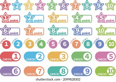 A set of icons with numbers from 1 to 10.
Colorful and lovely decoration.