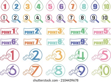Set of icons with numbers from 1 to 10.