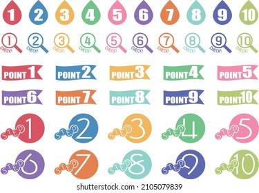 Set of icons with numbers from 1 to 10.