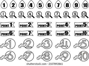 Set of icons with numbers from 1 to 10.