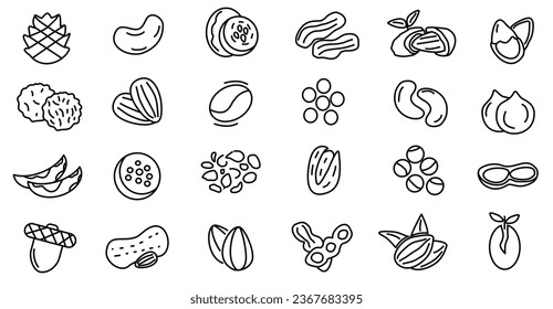 set of  icons Nuts and seeds. contain such icon as peanut, coffee, almond, soy bean, sunflower seed, cashew vector illustration. editable file