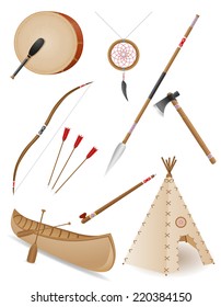 set icons objects american indians vector illustration isolated on white background