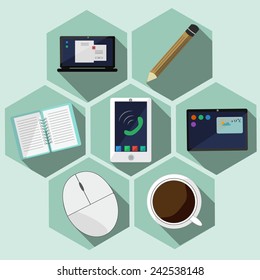 Set icons of office for the site. Flat design