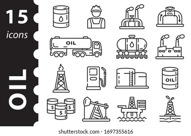 Set of icons for the oil and gas industry. Vector illustration.