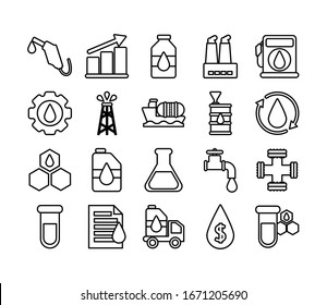 set of icons oil , line style icon vector illustration design