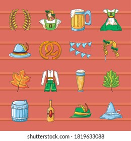 set of icons of the oktoberfest celebration vector illustration design