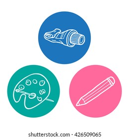 Set of  icons on artistic theme. Painting, writing. Lovely vector illustrations.