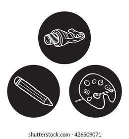 Set of  icons on artistic theme. Painting, writing. Lovely vector illustrations.