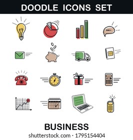 A set of icons on a business theme, symbolizing work in the office.Use it for infographics, for a website, as a symbol of delivery, cost calculation, speed, planning, and more.vector illustration