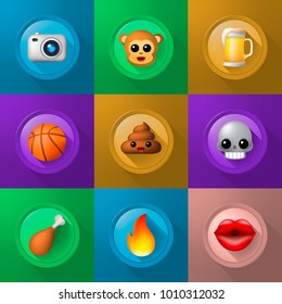 Set of Icons on Buttons on Color Background . Fully Scalable Vector Elements