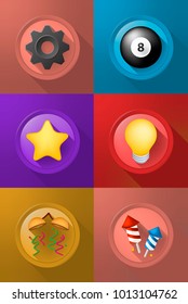 Set of Icons on Buttons on Color Background . Fully Scalable Vector Elements
