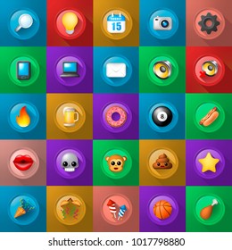 Set of Icons on Buttons on Color Background . Fully Scalable Vector Elements