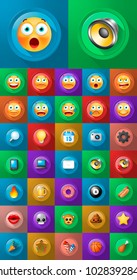 Set of Icons on Circular Buttons on Color Background . Fully Scalable Vector Elements
