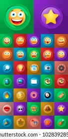 Set of Icons on Circular Buttons on Color Background . Fully Scalable Vector Elements