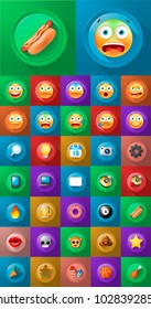 Set of Icons on Circular Buttons on Color Background . Fully Scalable Vector Elements