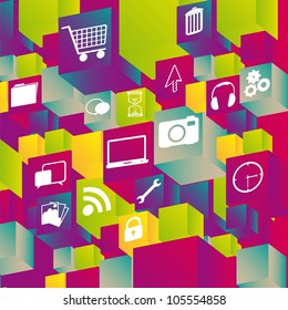 Set of icons on the colored cubes. vector illustration