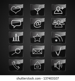 Set of icons on dark background.