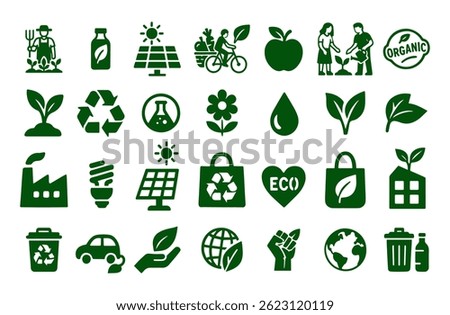 Set of icons on environmental themes. Monochrome design elements for eco themes. Vector illustration EPS 10