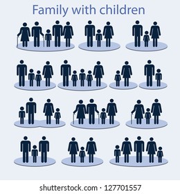 Set of icons on a family with a child.