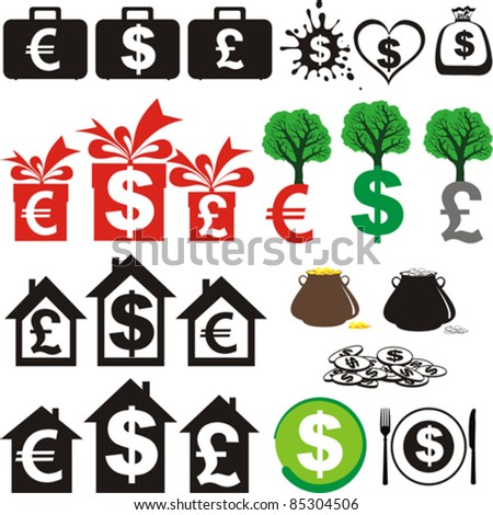 Set of icons on the financial theme isolated on White background. Vector illustration