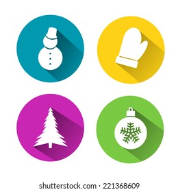 Set of icons on a flat Christmas and New Year