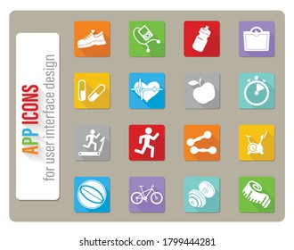 Set of icons on icons set in flat design with long shadow