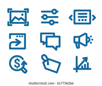 Set of icons on Internet marketing and interface elements