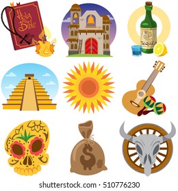 Set of icons on a Mexican theme. Mexican food and sights.