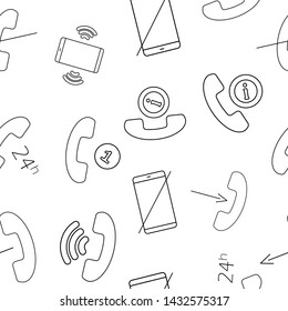 Set of icons on the phone. Phone calls, mobile phone, technical support 24 hours a day, and others.Layers grouped for easy editing illustration. For your design  seamless pattern on a white background