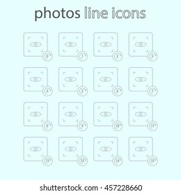 Set of icons on photos, the viewfinder frame and an eye in the center. Modern icons photo series.