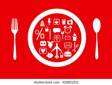 Set of icons, on a plate design