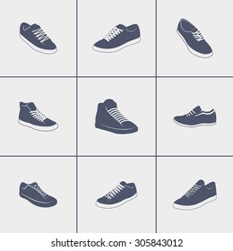 Set of icons on sneakers theme 