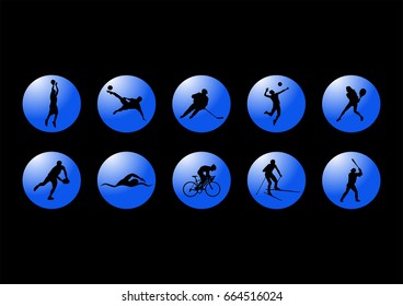 set of icons on sports subjects