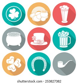 Set of icons on St. Patrick's Day. Silhouette with shadow. Flat design. vector illustration
