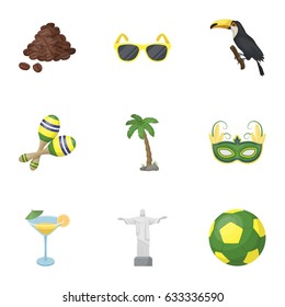 set of icons on the subject of Brazil. Brazilian national attractions. Brazil country Aicon in set collection on cartoon style vector symbol stock illustration.