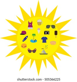 Set Icons On Summer Sun Background Stock Vector (Royalty Free ...