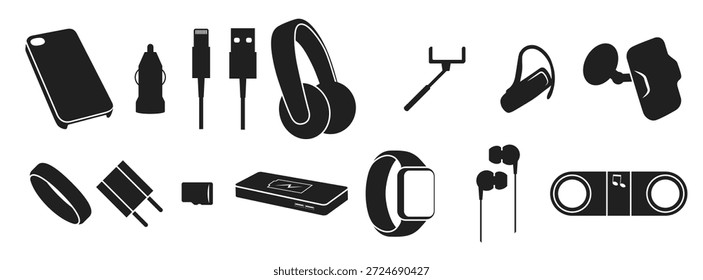 Conjunto de iconos en un tema Accesorios Suministros para móviles