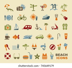 Set of icons on a theme of beach rest