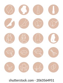 A set of icons on the theme of beauty salons, procedures for women, cosmetics, care, beautician services