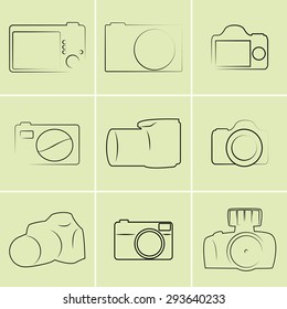 Set of icons on a theme cameras